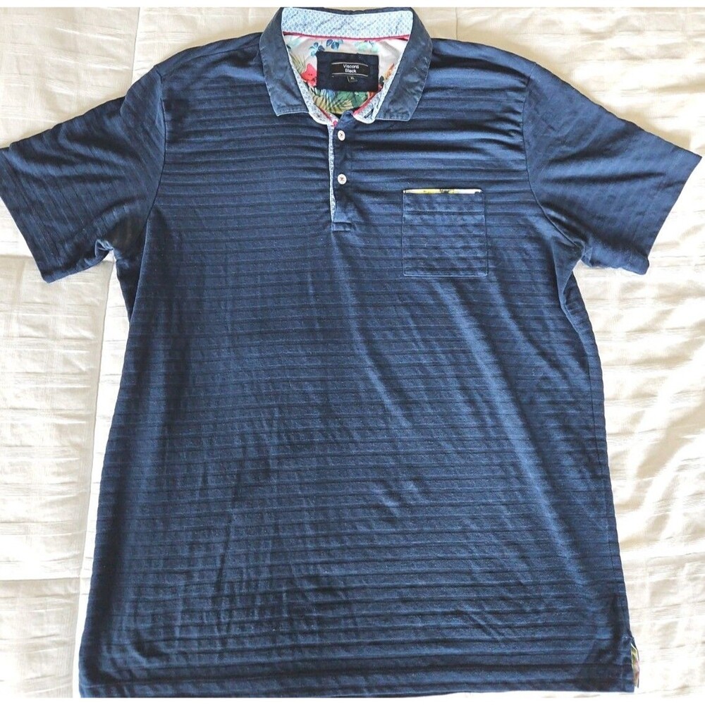 Visconti Black Polo Shirt Mens XL Textured Knit Navy Blue Golf Casual Short Slv